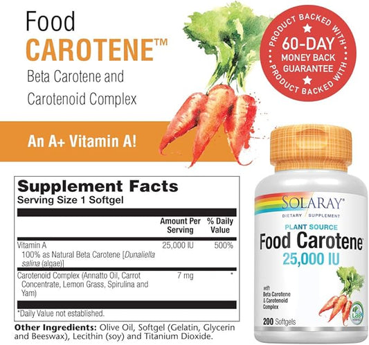 Solaray Food Carotene, Vitamin A as 25000IU Carotenoids (076280041217) (200 (200 CT)