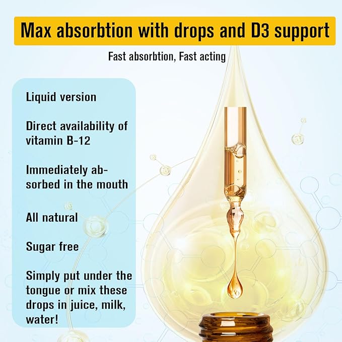 10,000mcg Vitamin B12 Sublingual Liquid Drops, D3, B9(Folic B9(Folic Acid),