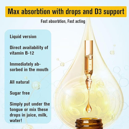 10,000mcg Vitamin B12 Sublingual Liquid Drops, D3, B9(Folic B9(Folic Acid),