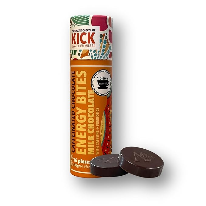 KICK Milk Chocolate Energy Bites (16 bites) - Caffeine Boost, Prebiotic Enhanced, Artisan Crafted
