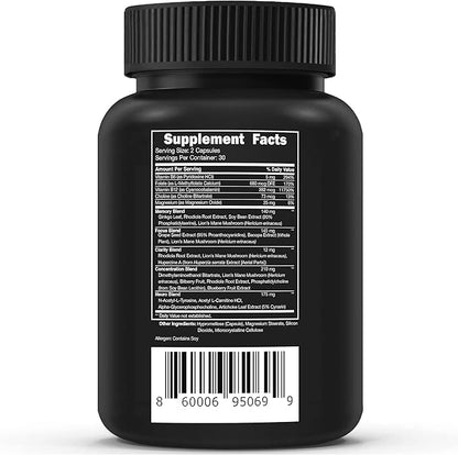 Vital Vitamins Brain Supplements for Memory & Focus - Brain Booster Plus Lion's Mane - Nootropic Brain Health - Memory, Clarity, Energy, Brain Fog - 60 Ct