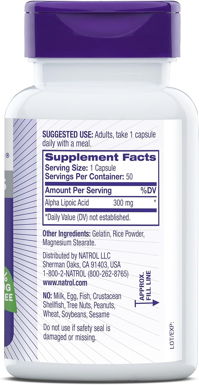 Natrol Alpha Lipoic Acid Capsules, Antioxidant 300mg, 50 50 Count