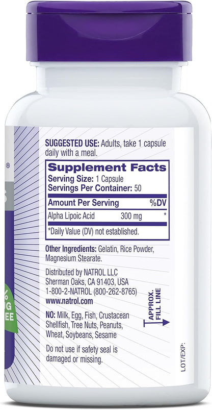 Natrol Alpha Lipoic Acid Capsules, Antioxidant 300mg, 50 50 Count
