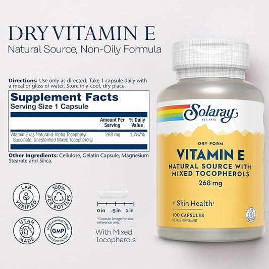 SOLARAY Vitamin E 400 IU (268mg), 60-Day Guarantee, 100 Serv, 100 Capsules