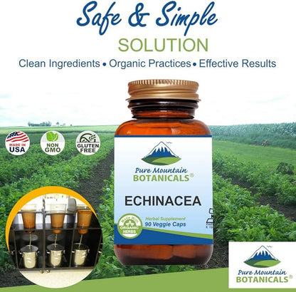 Pure Mountain Botanicals Echinacea Capsules Supplement 420mg Organic