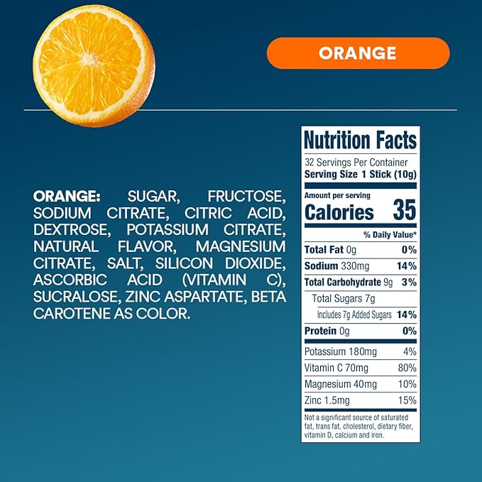 DripDrop Hydration - Orange - Electrolyte Drink Mix Single Serve Powder Packets | Non-GMO, Gluten Free, Vegan | 32 Sticks