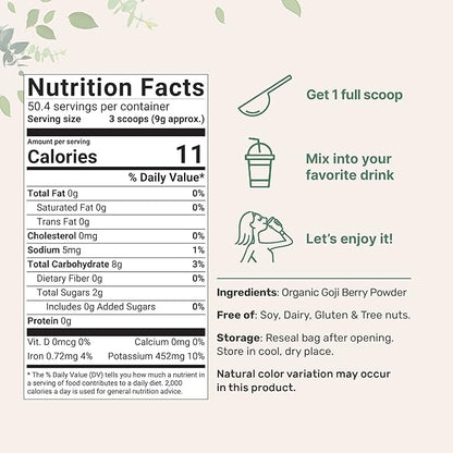 Organic Goji Powder, 16 Ounces 100% Natural
