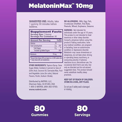 Natrol MelatoninMax Sleep Aid Gummy, 10mg 10mg, 80 80 Blueberry