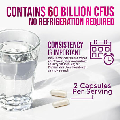 Probiotics 60 Billion CFU per Serving - 10 Strains + Prebiotics - Immune, Digestive & Gut Health Support, Supports Occasional Constipation, Gas & Bloating for Women & Men, Shelf Stable - 180 Capsules