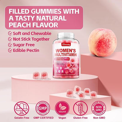 Womens Multivitamin Gummies - Sugar Free Multivitamin for Women with Vitamins A, C, D, E, Niacin, Folate, B6 & B12, Iron, Calcium, Zinc - Multi Vitamins & Minerals for Skin, Hair, Energy & Immune