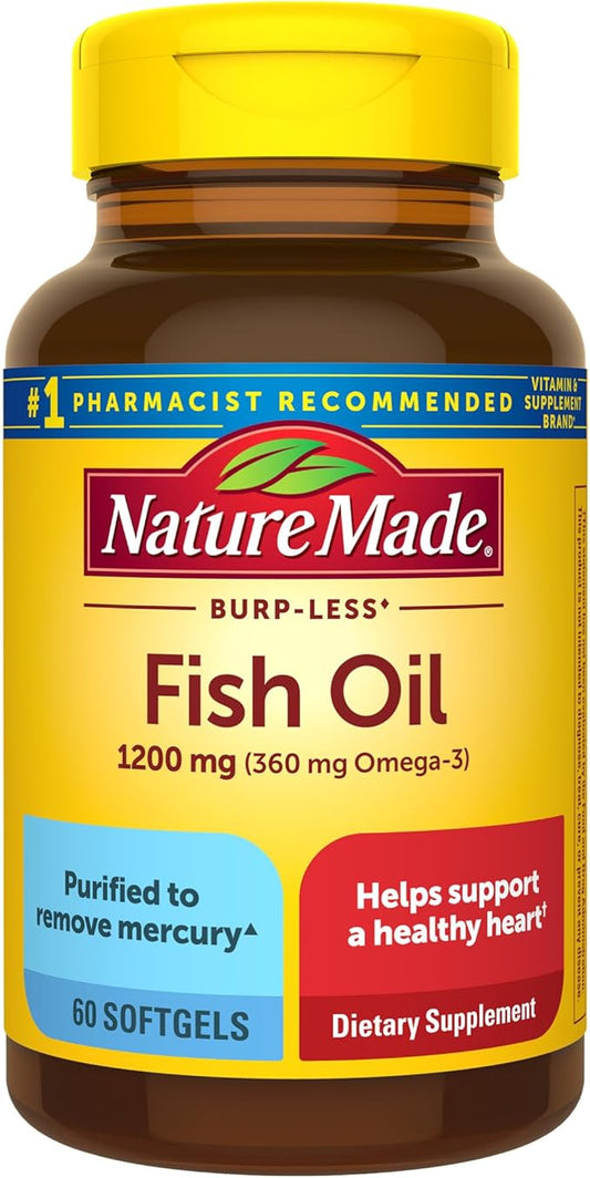 Nature Made Burp Less Fish Oil 1200 mg, 3 Fish 3 Supplement 60 Softgels, 30 Day