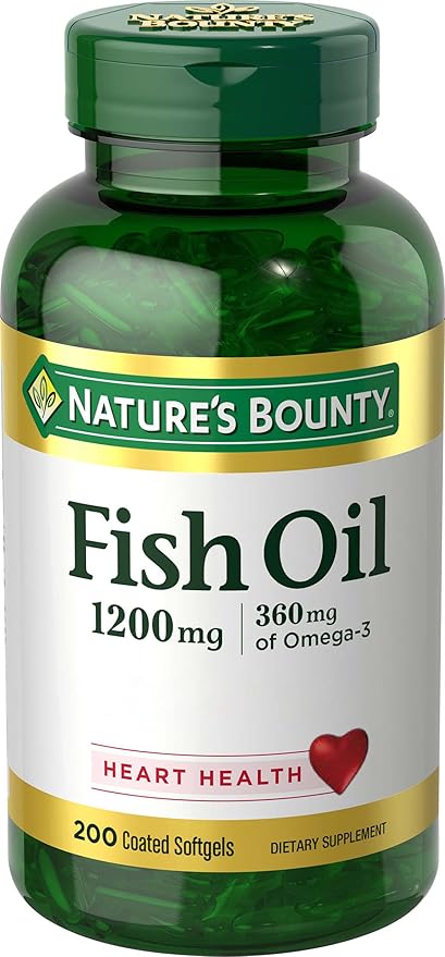Nature's Bounty Fish Oil, Supports Heart 1200 Mg, 360mg Omega-3, Omega-3, 200 200 Odorless
