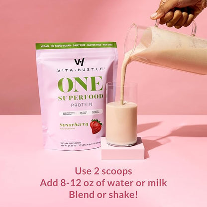 VitaHustle ONE - Superfood Meal Replacement Powder, Plant Based Protein Shake Powder, Vegan. 86 Superfoods, Vitamins, & Minerals, Ashwagandha, Adaptogens. Founded by Kevin Hart. (Strawberry 2-Pack)