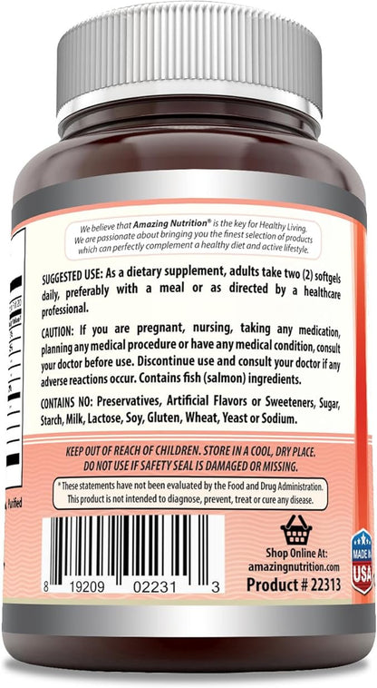 Amazing Omega Wild Alaskan Salmon Oil 2000mg Per Serving Softgels Supplement (360)
