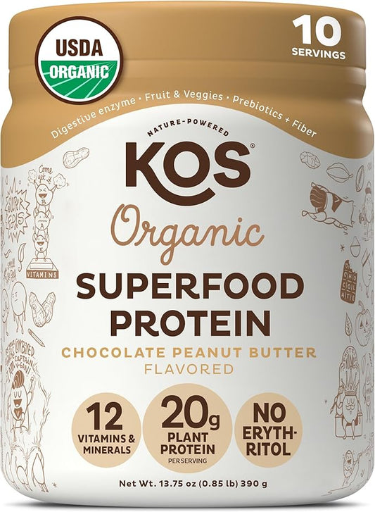 KOS Vegan Protein Powder, Chocolate Peanut Butter 10 Servings