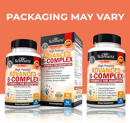 Vitamin B Complex with Vitamin C b12 & B1 B2 B2 B3 B3 B5 B5 B6 B6 B7 B7 B9 B9 for -60ct