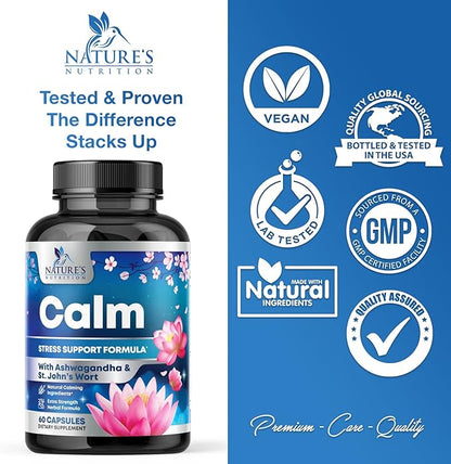 Stress Support Supplements for Mood & 5-HTP, L-Theanine 60 Capsules