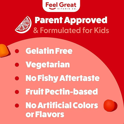 Feel Great Vitamin Co. Complete DHA Gummies for Kids | with Omega 3 6 9 + DHA, Vitamin C | Supports Healthy Brain Function, Vision & Heart Health | Gluten Free, Vegetarian | 60 Gummies