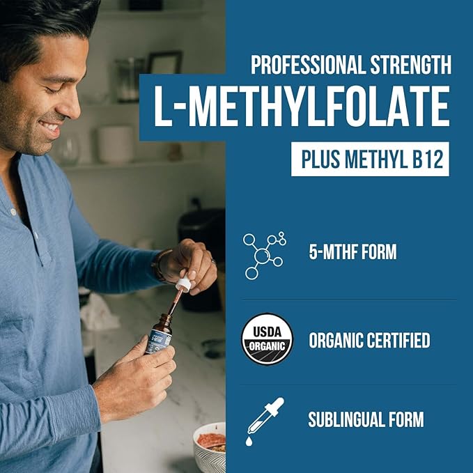 L Methyl Folate 15mg Plus Methyl B12 Cofactor 5-MTHF Form (1oz)