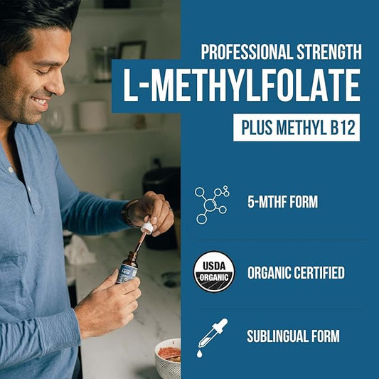 L Methyl Folate 15mg Plus Methyl B12 Cofactor 5-MTHF Form (1oz)