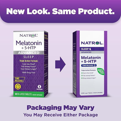 Natrol Advanced Sleep Melatonin + 5HTP, 6mg, Calming 60 Time-Release 60-Day Supply