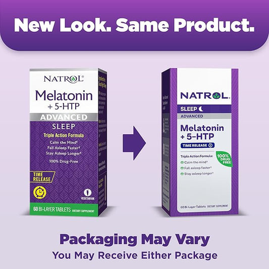 Natrol Advanced Sleep Melatonin + 5HTP, 6mg, Calming 60 Time-Release 60-Day Supply