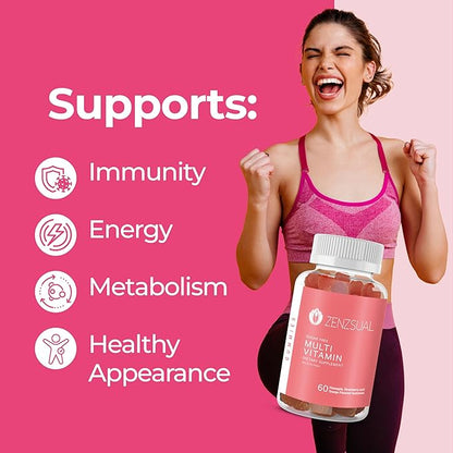 ZENZSUAL Multivitamin Gummies – Adult Dietary Supplement with Vitamin C, Biotin, Zinc - Tasty, Sugar-Free, Gelatin-Free Immune Support Gummies for Daily Wellness (60 Flavored Gummies)