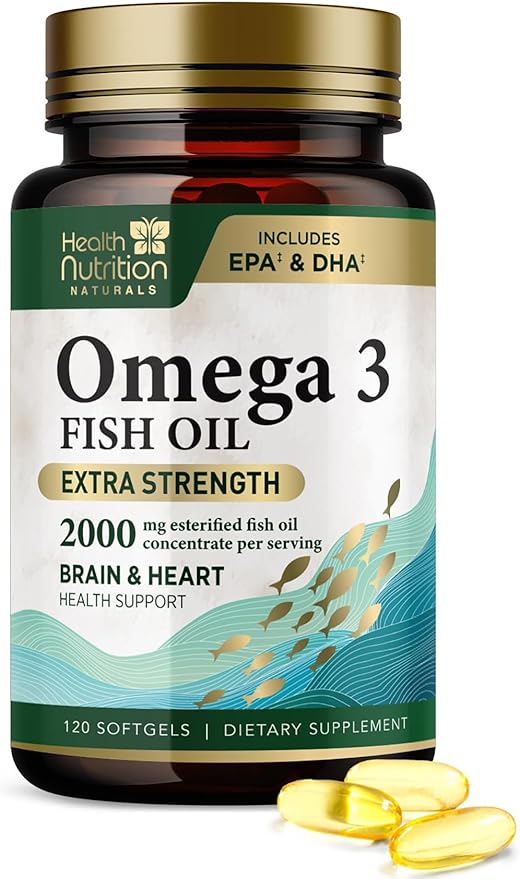 Triple Strength Omega 3 Fish Oil 2000 mg Omega-3 Supplements, 120 Count
