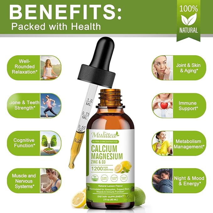 Calcium Magnesium Zinc with Magnesium Glycinate 500mg Plus D3 K2 K2 | D3 K2 K2 Liquid 1 Pack