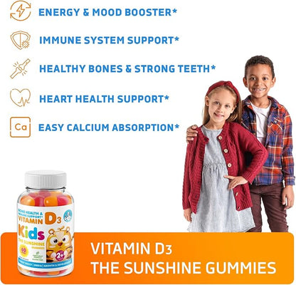 Vitamin D3 Gummies for Kids & Adults 2000 IU - High-Absorption Natural Vitamin D Kids Gummies Supplements 1000IU - Vegetarian Gelatin-Free Immune Support D3 Gummies for Adults & Children (60 Count)