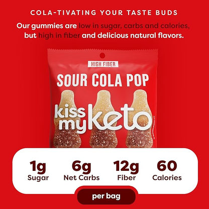 Kiss My Keto Gummies Candy – Low Carb Candy Sour Cola Pop, Keto Snack Pack – Healthy Candy Gummys – Vegan Candy, Keto Gummy Candy – Keto Candy Gummies (32-pack)