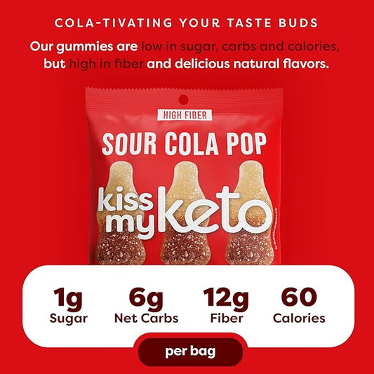 Kiss My Keto Gummies Candy – Low Carb Candy Sour Cola Pop, Keto Snack Pack – Healthy Candy Gummys – Vegan Candy, Keto Gummy Candy – Keto Candy Gummies (16-pack)