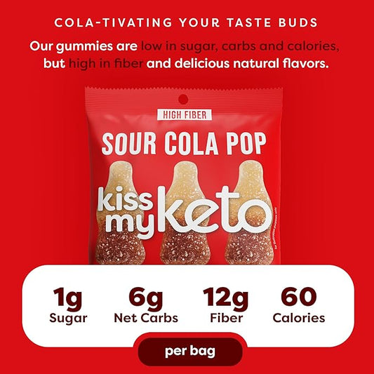 Kiss My Keto Gummies Candy – Low Carb Candy Sour Cola Pop, Keto Snack Pack – Healthy Candy Gummys – Vegan Candy, Keto Gummy Candy – Keto Candy Gummies (8-pack)
