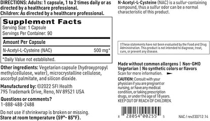 Klaire Labs N-Acetyl-L-Cysteine 500mg (90 Capsules)