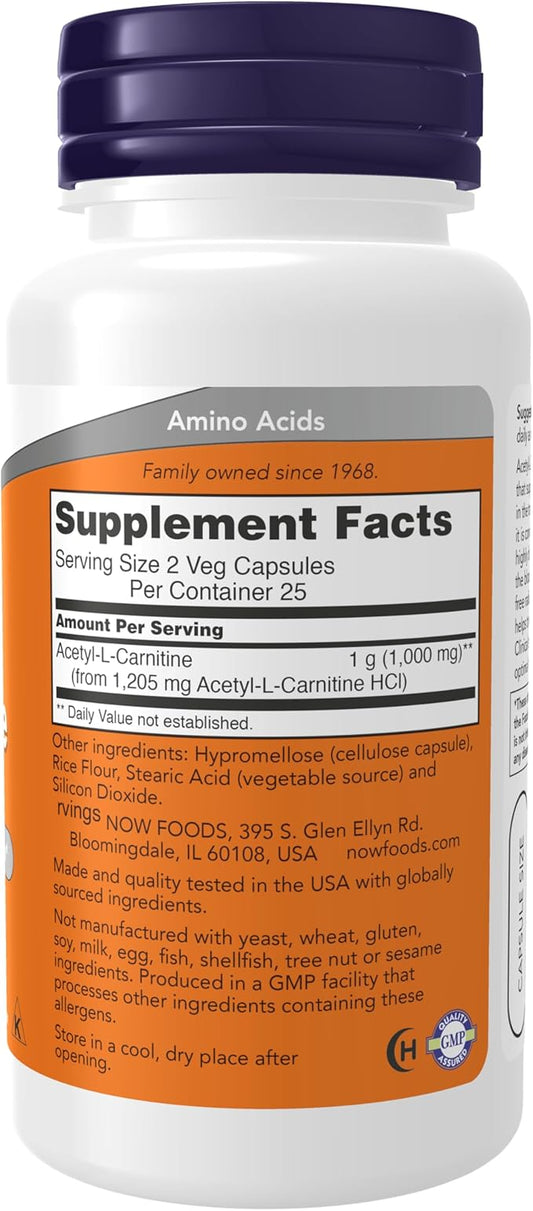 NOW Supplements, Acetyl-L Carnitine 500 mg, 50 Veg