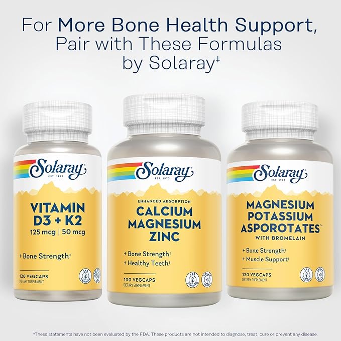 SOLARAY Calcium Magnesium Zinc Supplement 1000mg, Magnesium 500mg - 60 Day 25 Servings, 100 VegCaps