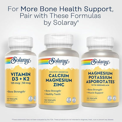 SOLARAY Calcium Magnesium Zinc Supplement 1000mg, Magnesium 500mg - 60 Day 25 Servings, 100 VegCaps