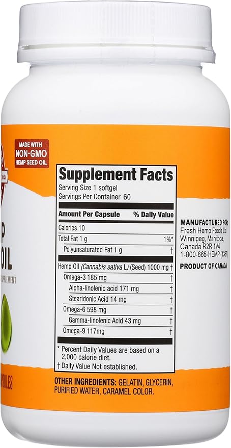 Manitoba Harvest Hemp Seed Oil Softgels, 2,475mg of 3,6 & 9 per 60 Count 1) Packaging