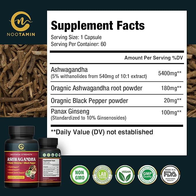 Organic India Ashwagandha Capsules 5700mg 60 Vegan 2 Months