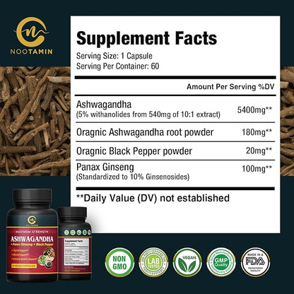 Organic India Ashwagandha Capsules 5700mg 60 Vegan 2 Months