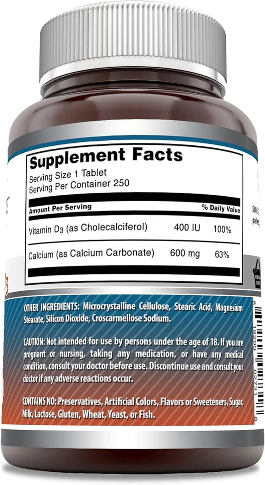 Amazing Formulas Calcium with Vitamin D3 Supplement 250 Tablets
