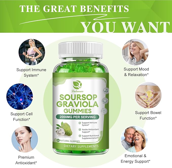 (2 Pack) Soursop Graviola Gummies 2000mg Extra 120 Gummies