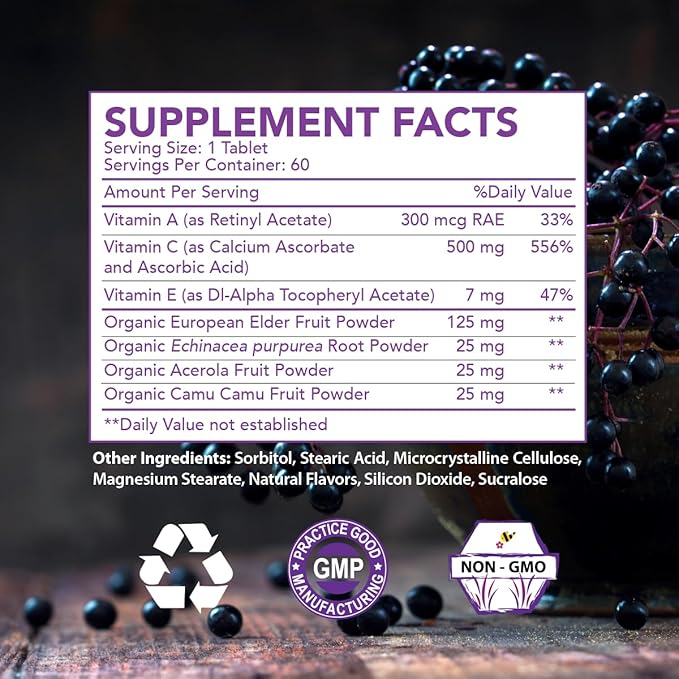 Elderberry Queen Chewable Vitamin C 500mg 60 Count