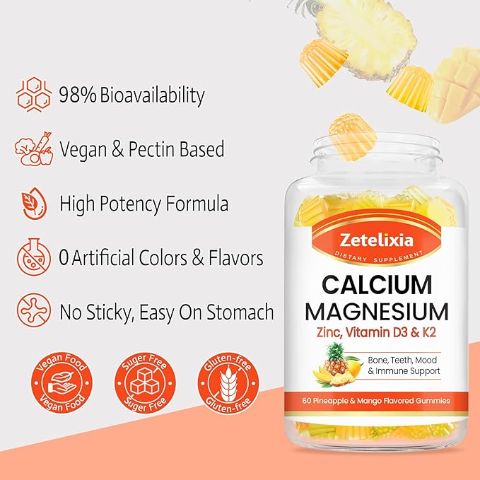Sugar Free Calcium Gummies for Women D3 & K2, Calcium 120 Count