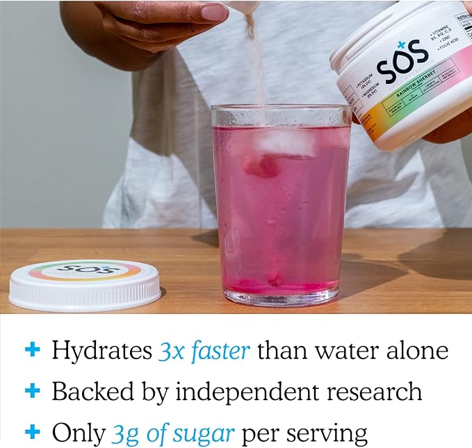SOS Hydration Electrolyte Powder, Rainbow Sherbert Flavor, 31 Servings – Low-Calorie, Zero Sugar, Rapid Rehydration, Made in USA, Keto & Vegan Friendly