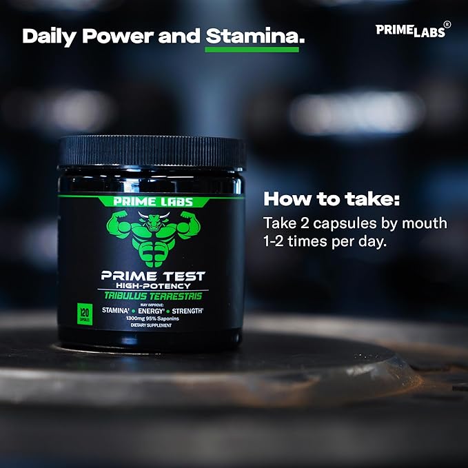 Prime Labs Tribulus Terrestris for Men - Men's Supplement with 95% Saponins - Energy & Vitality Booster - with 1,300 mg Tribulus Terrestris Extract - 120 Capsules