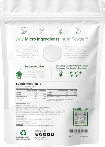 Organic Inulin FOS Powder (Jerusalem Artichoke), 2.2 Pounds (35 Ounce),