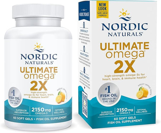 Nordic Naturals Ultimate Omega 2X, Lemon Flavor 60 Soft 2150 mg Omega-3 - Omega-3 Fish 30 Servings
