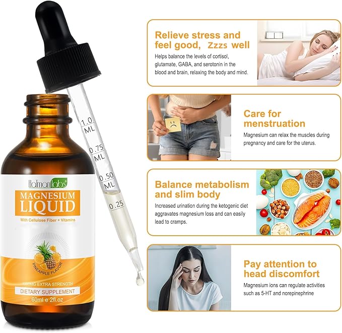 Magnesium Glycinate Liquid Drops,1000mg Liquid Magnesium B6,C,D and 2 Fl