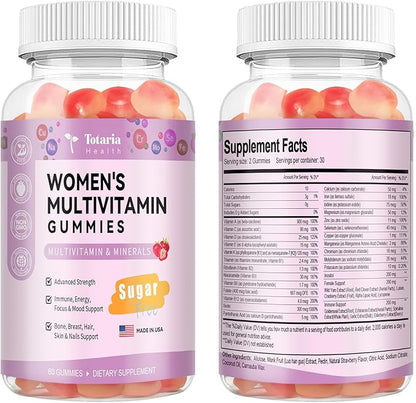 Sugar Free Multivitamin Gummies for Women 14+ w/Inositol, Iron, Folate, Biotin, Calcium, Zinc & More Complex for Women, 60 Gummies